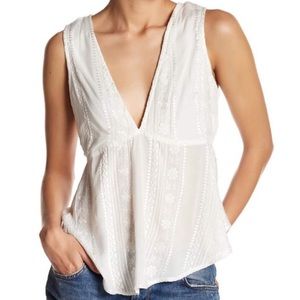 Free People deep v sleeveless top w embroidery